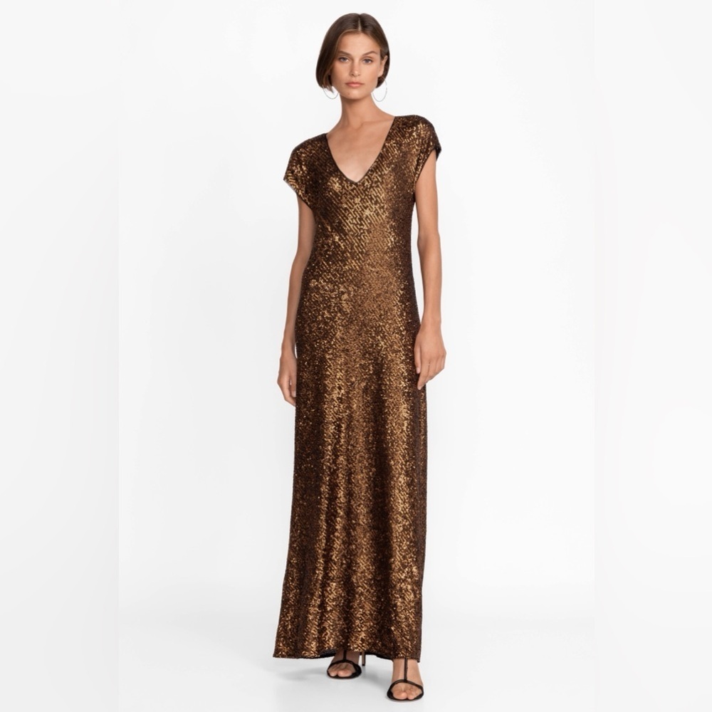 Johnny Was Toto Bronze Sequin V-Neck Maxi Dress S